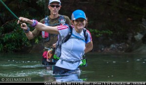 Crossing the first river with Debbie Chinn.  All smiles at the beginning. 
